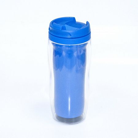 Термостакан пластиковый синий под полиграфическую вставку 350 мл